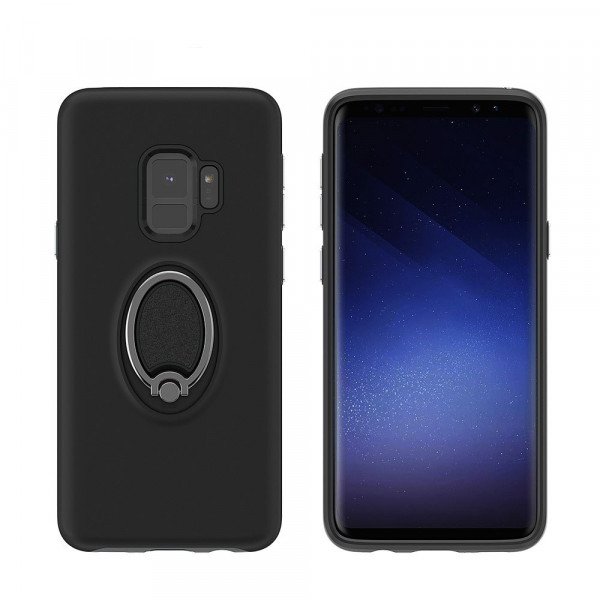 Wholesale Galaxy S9 Easy Carry Rotating Ring Stand Hybrid Case with Metal Plate (Black)